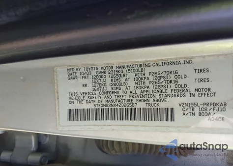 2004 Toyota Tacoma Prerunner V6 из США, поврежденный, VIN 5TEGN92NX4Z326567